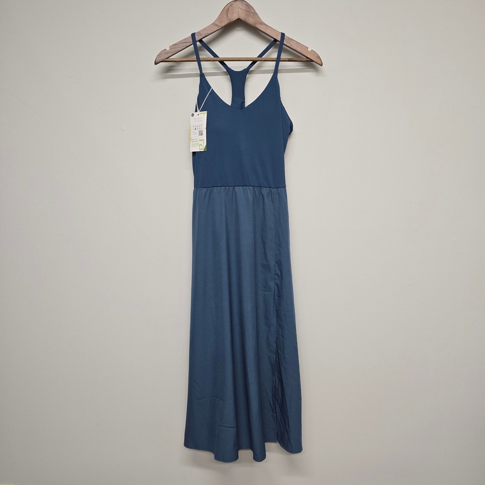 Halara Everyday Midi Chill Dress La Land Womens Medium Blue Nylon Slit Racerback - Picture 2 of 13